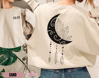 1111 Angel Number Sweatshirt, Spiritual Moon & Crystals Crewneck, Manifesting Hoodie, Witchy Aesthetic Sweater, Numerology Gift for Women