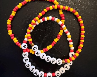 Kansas City Chiefs Beaded Bracelets: Football Jewelry, Set of 3