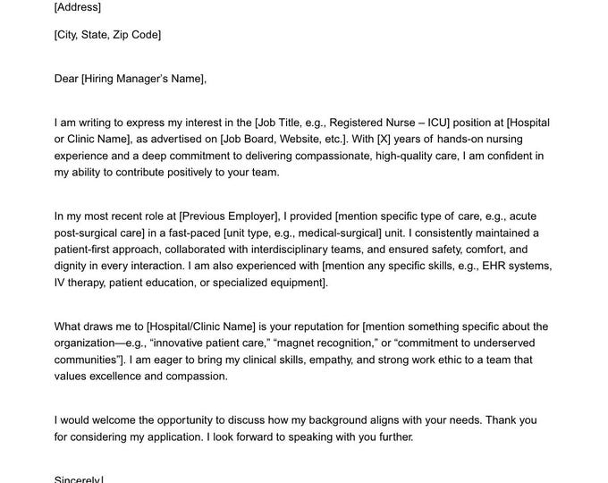 Nurse Cover Letter Template for Google Docs | Nursing Sample Text | RN ...