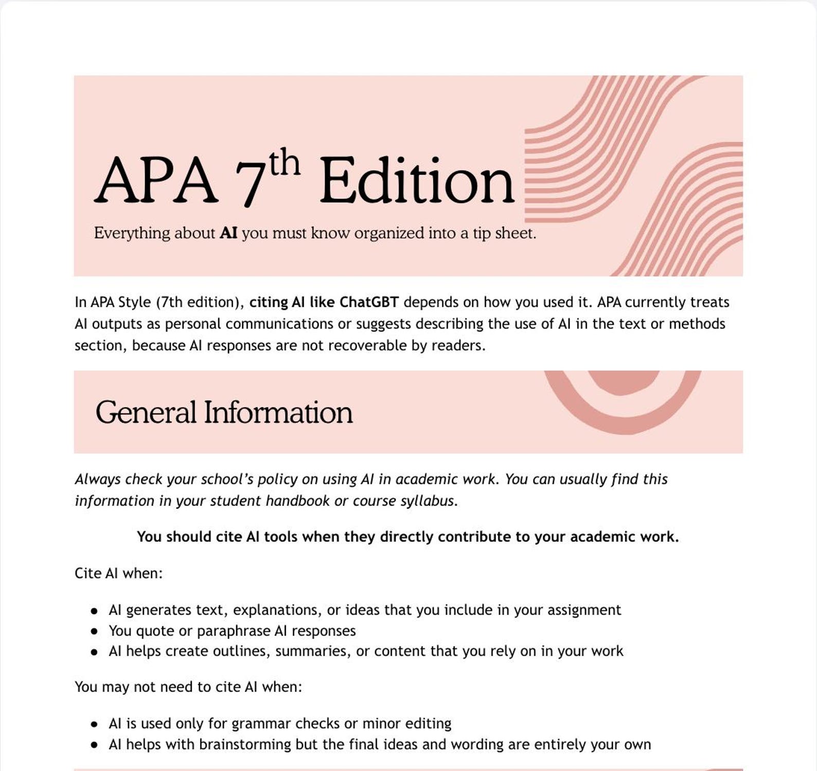 AI Citation APA 7th Edition Cheat Sheet: Printable Academic Guide (PDF ...