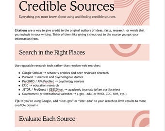 How to Find Credible Sources Cheat Sheet: Printable Academic Guide (PDF Download)