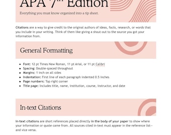 APA 7th Edition Citation Cheat Sheet: Printable Academic Guide + Editable Template (PDF Download + .Docx)