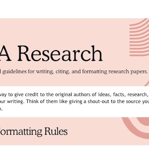 May include: A graphic with the text "APA Research" in a bold, black font. The text is on a light pink background with decorative lines. The text below reads "Standardised guidelines for writing, citing, and formatting research papers."