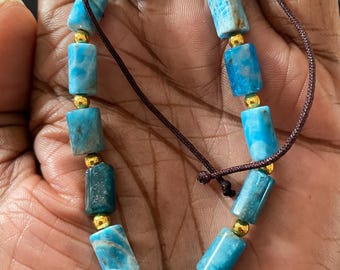 Blue Apatite Ocean Dreamer Bracelet Handmade Stackable Bracelet Summer Jewelry Gift For her Gift For Him Gold Spacer Beads