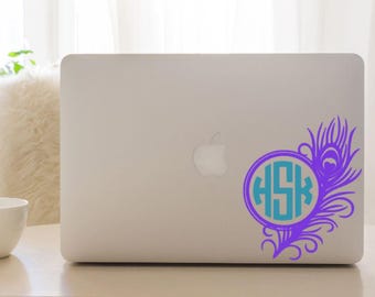 Feather Monogram Decal - Peacock Feather Decal - Monogram Decal - Laptop Decal - Decal for Instant Pot - Car Decal - Gift for Her