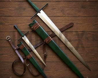 Handmade Medieval Display Sword, Green Scabbard, Fantasy Decor, Historical Style Collector Gift