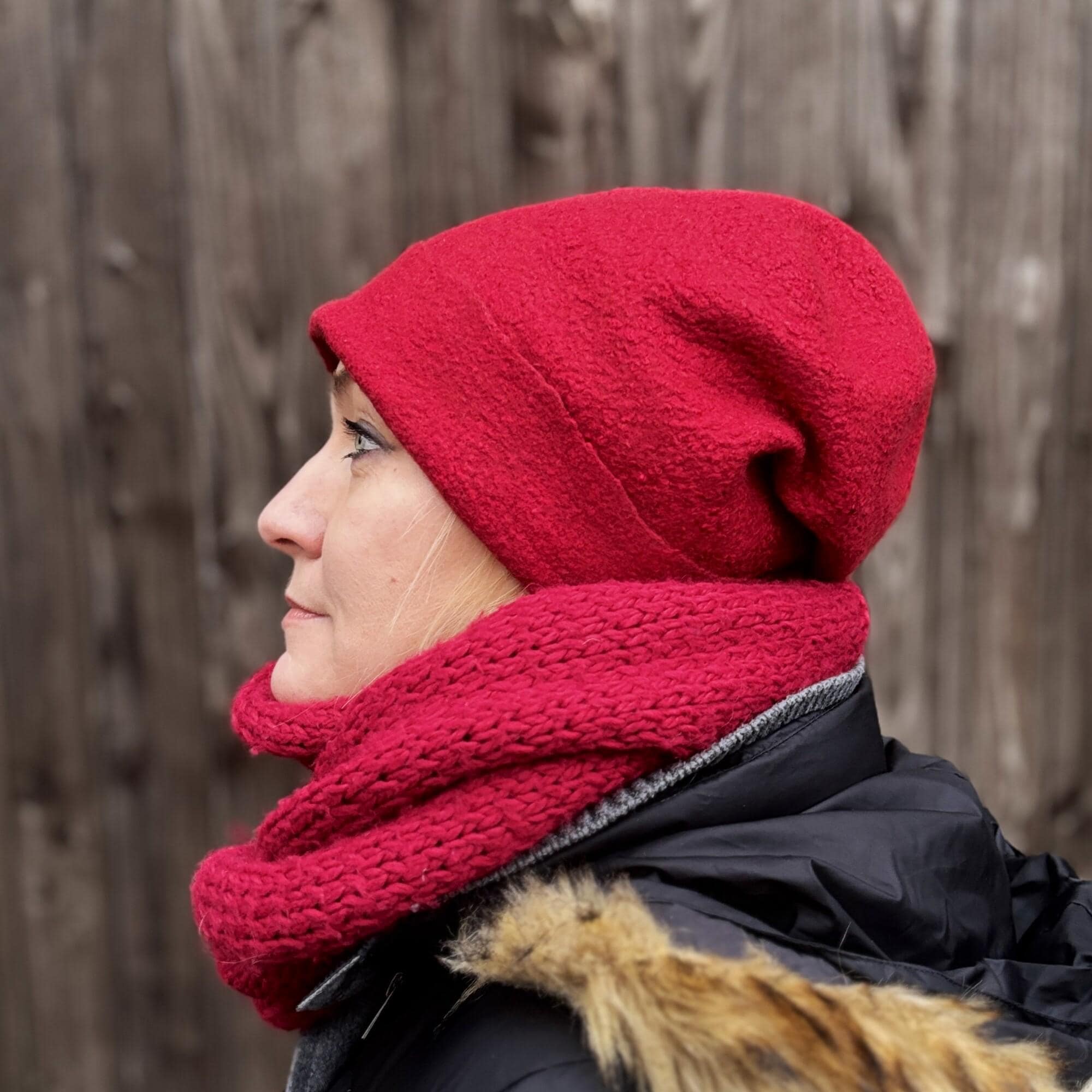Red Felted Merino Wool Slouchy Beanie Hat - Etsy display picture 1