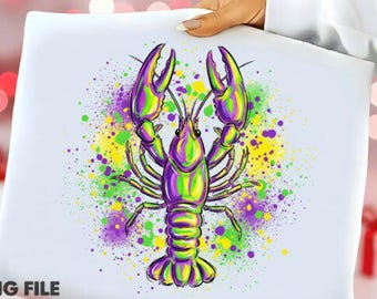 Crawfish Mardi Gras Watercolor, Shirt Design, DTF, Sublimation -PNG File