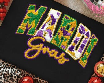 Mardi Gras Camo Chenille Faux Patch, Shirt Design, DTF, Sublimation -PNG File