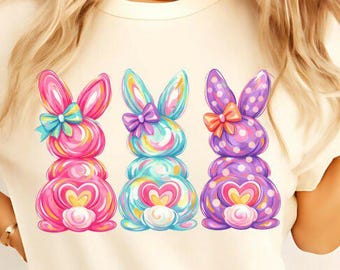 Bunny Trio, watercolor, with bow, Sublimation and DTF PNG file