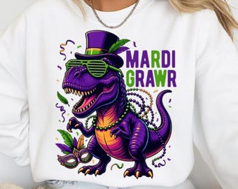 Mardi Grawr Dino, Shirt Design, DTF, Sublimation -PNG File