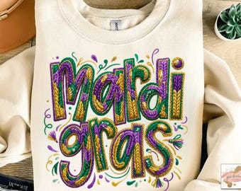 Mardi Gras Crochet Word Art, Shirt Design, DTF, Sublimation -PNG File