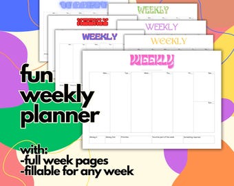 Leuke kleurrijke weekplanner/elke dag van de weekplanner/digitale planner/afdrukbare weekplanner/klaar om af te drukken weekplanner