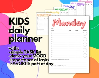 Fun Kids dagelijkse planner/elke dag van de week/digitale planner/afdrukbare dagelijkse planner/klaar om af te drukken dagelijkse planner