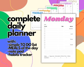 Leuke complete dagelijkse planner/planner voor elke dag van de week/digitale planner/afdrukbare dagelijkse planner/klaar om af te drukken dagelijkse planner