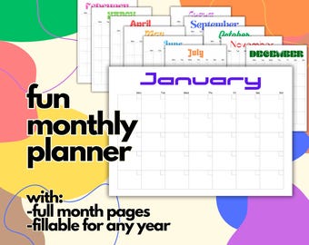 Leuke maandplanner / maandelijkse planner / digitale planner / afdrukbare maandplanner / maandplanner klaar om af te drukken