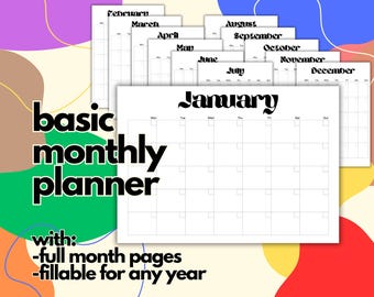 Leuke zwarte maandplanner / maandelijkse planner / digitale planner / afdrukbare maandplanner / maandplanner klaar om af te drukken