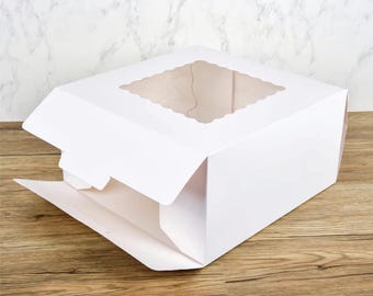 10-Pack 12" Tall Cake Boxes With Boards (12x12x8 Inch) - White Bakery Boxes With Window For Gifts