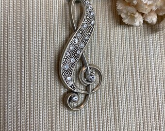 ヴィンテージ スワロフスキー クリスタル パヴェ トレブル クレフ ブローチ