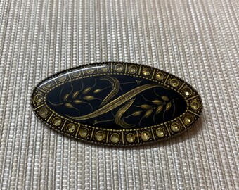 ヴィンテージ エナメル アール ヌーボー オーバル ブローチ スワロフスキー クリスタル付き カトリーヌ ポペスコ ラ ヴィ パリジェンヌ