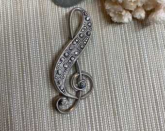 ヴィンテージ スワロフスキー クリスタル パヴェ トレブル クレフ ブローチ