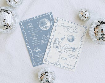 Pajamas & Prosecco Bachelorette Invitation: Dusty Blue Itinerary
