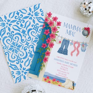 Invito per baby shower Mamma Mia / Tema festa Honey Honey / Modello Canva Dancing Queen / Invito per discoteca isola greca