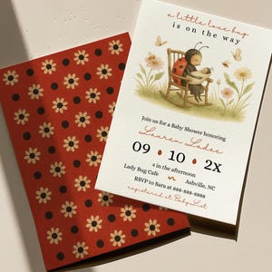 Invitación para baby shower de LadyBug / Invitación para baby shower estilo cottagecore con temática de insectos amorosos / Descarga instantánea, imprimible y con texto para móvil