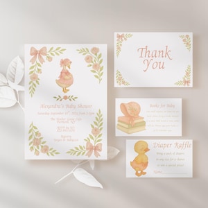 Mother Goose Baby Shower Invitation Suite Girl | Nursery Rhyme Baby Shower Bundle | Silly Goose Baby Shower | Vintage Baby Girl Shower