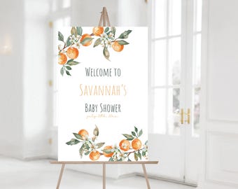 Orange Baby Shower Welcome Sign: Citrus Theme (24x36in, 18x24in Templates)