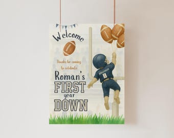 Football First Birthday Welcome Sign: Personalized Jersey (Digital Download, 24x36 & 18x24 inches)