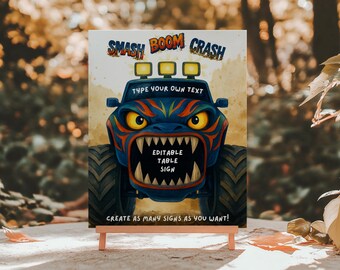 Monster Truck Party Sign: Smash Boom Crash, Editable 8x10 (Digital Download)