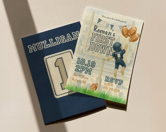Football First Birthday Invitation: Fall Baby Party, First Down Theme (Printable & Textable Digital File)