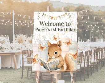 Woodland Creatures 1st Birthday Party Bundle: Books Welcome Sign (Digital Download)