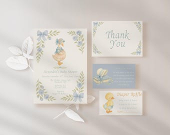 Mother Goose Baby Shower Invitation Suite: Watercolor Florals (Digital Download)
