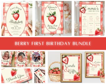 Strawberry First Birthday Party Bundle: Milestone Banner & Signs (Digital Download)