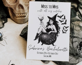 Witch Bachelorette Itinerary Template | Halloween Bride Weekend Schedule | Spooky Miss to Mrs Canva Download