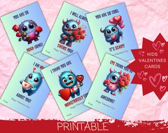 Cute Monster Valentines Day Party Exchange Cards, Punny Kids Vday Classroom Party Gifts