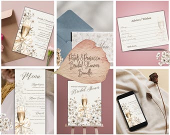 Champagne Floral Bridal Shower Bundle: Welcome Sign, Evite (Digital)