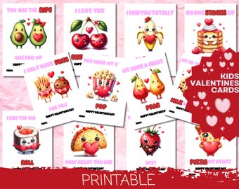 Food Pun Valentine's Day Cards for Kids: Classroom Vday Gifts (PDF)