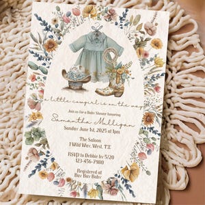 Cowgirl Baby Shower Invitation: Vintage Western Wildflower Design (Digital)