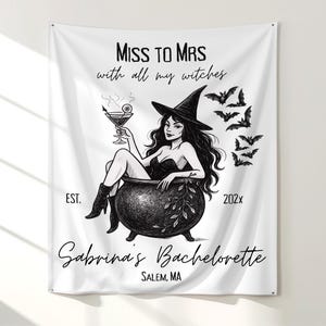 Halloween Witch Bachelorette Tapestry: Spooky Salem Bride Decor