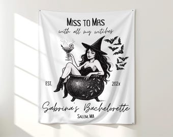Tapiz de despedida de soltera con bruja de Halloween: Decoración espeluznante de novia de Salem