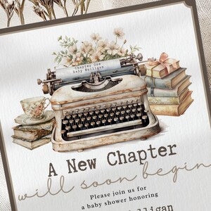 Inizia un nuovo capitolo. Suite di inviti per baby shower vintage / Invito per baby shower per amanti dei libri / Stile antico, cottagecore e grandmillennial