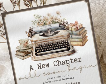 Vintage Typewriter Baby Shower Invitation: Cottagecore Book Theme (Digital)