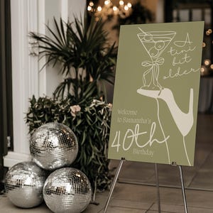 Olive Green Martini Birthday Welcome Sign (Digital Download)