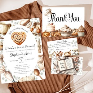 Bun in the Oven Baby Shower Invitation Suite: Cinnamon Roll, Eucalyptus (Digital Download)