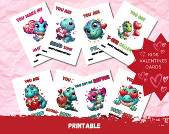 Printable Dinosaur Valentines Day Cards: Kids Classroom Gifts (PDF)