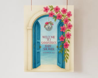 Mamma Mia Baby Shower Welcome Sign: Greek Disco Theme (Editable Canva Template)