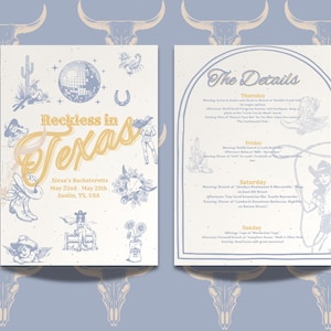 Reckless In Texas Bachelorette Itinerary: Dusty Blue Cowgirl Invitation (Digital Download) image 5